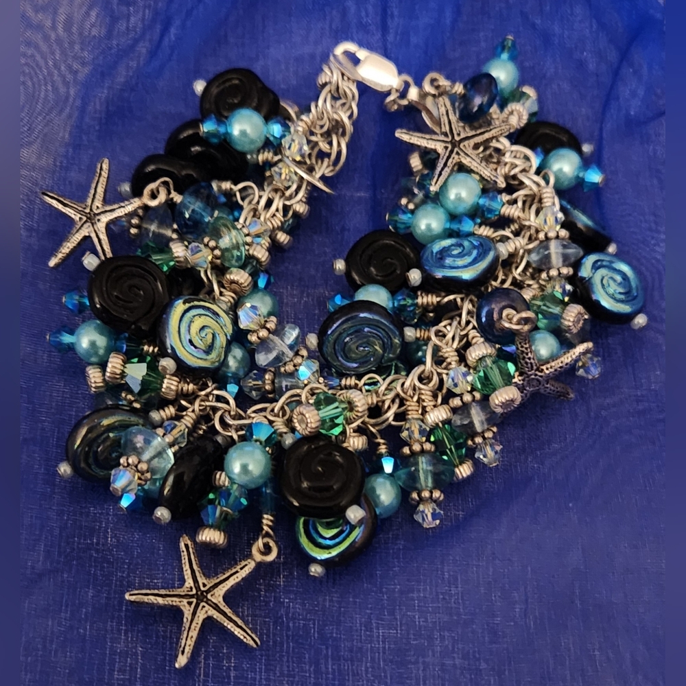 Handcrafted Beaded Bracelet with Blue and Green Accents
